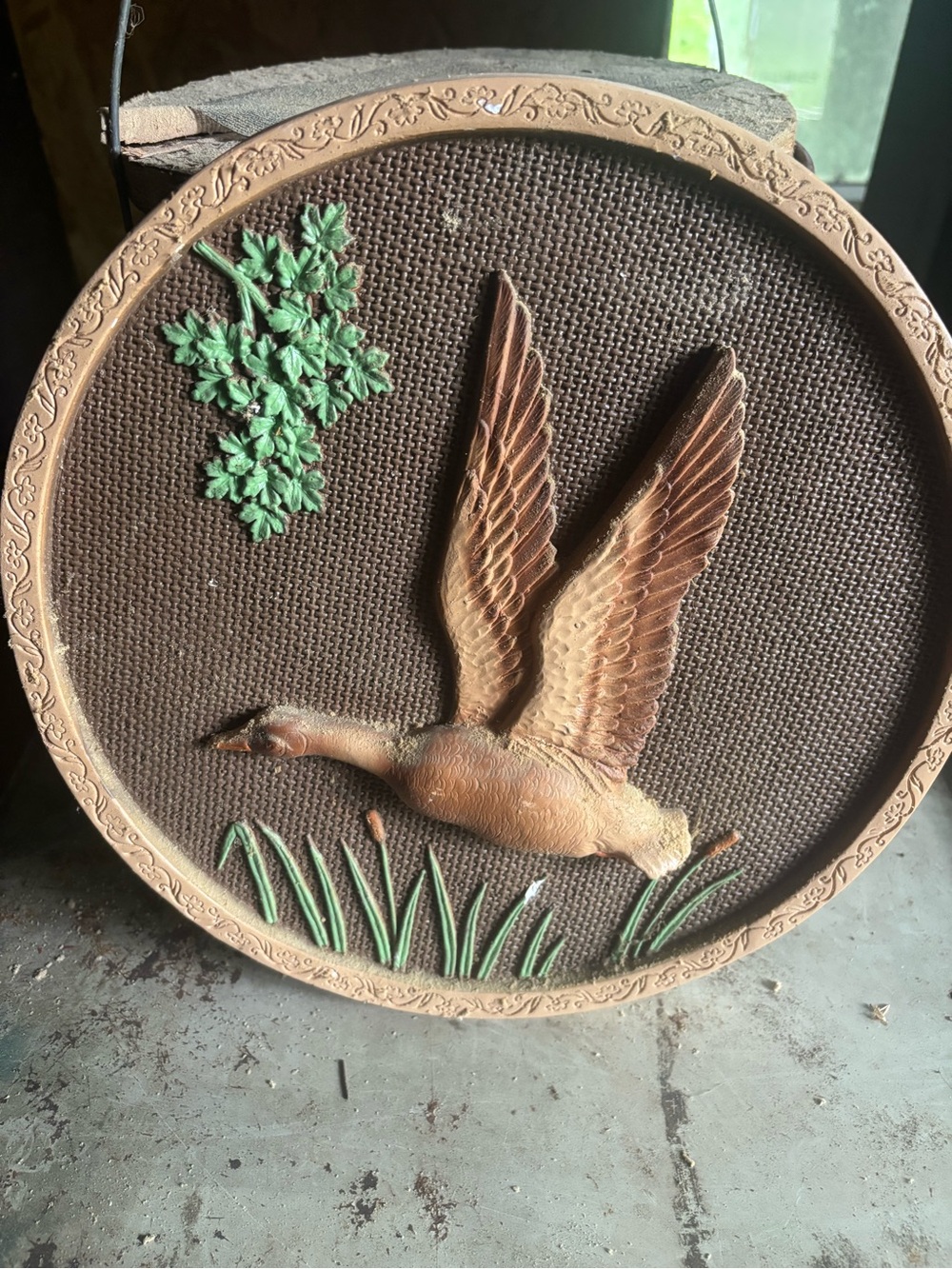 Rustic Flying Goose Wall Plaque in Brown and Green